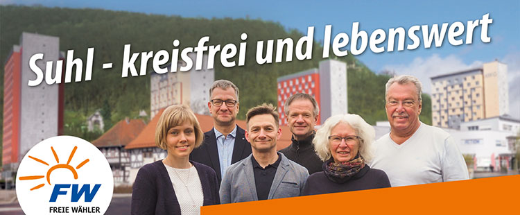 Einige Kandidaten der Freien Wähler Suhl zur Kommunalwahl 2024 (v.l.n.r.): Jennifer Gottwald, Frank Keiner, Enrico Schwarz, Dr. Jens Triebel, Dr. Ruth Bätz und Hermann Klett (Foto: Manuela Hahnebach)